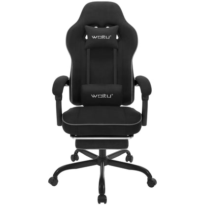 Gaming Stoel - met Voetsteun - Bureaustoel - Ergonomische - Verstelbare - Extra Brede Zitting - Tech-stof - 150 kg Draagvermogen - 145° Kantelbaar - Zwart