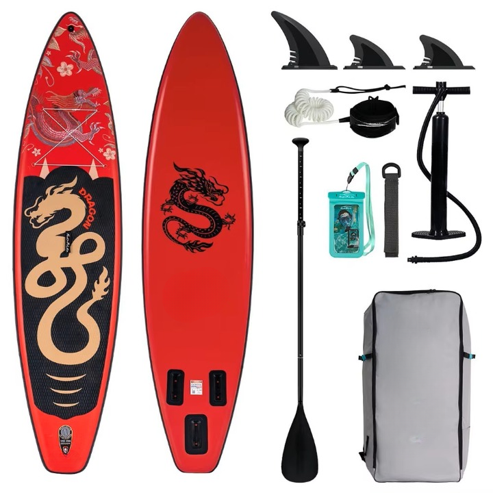 Supboard - Paddle Board - Peddelplank - Surfplank - Opblaasbaar - Inc. Peddel - 3 x Vin - Leash - Riem - Handpomp - Rugzak - Waterdichte Telefoonhoes - 350 x 84 x 15 cm - Rood & Zwart