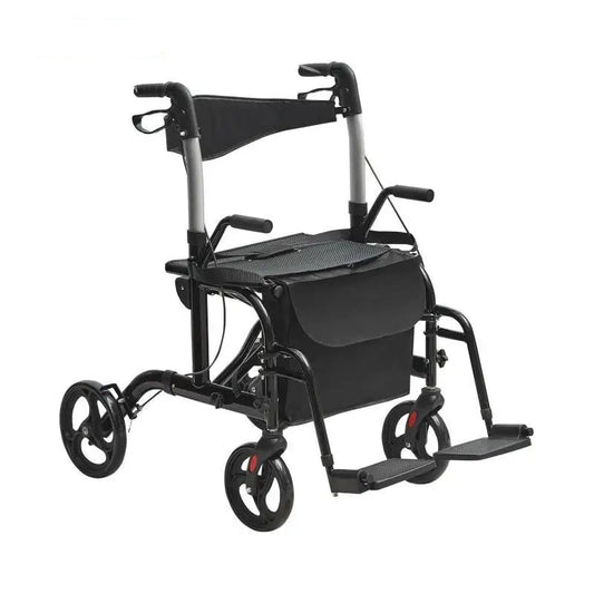 Rollator-Rolstoel Lichtgewicht Opvouwbaar - Rolstoel Opvouwbaar - 2 in 1 - Wandelaar en Rolstoel - Aluminium Mobiliteit Wandelaar voor Senioren - Rood - QUORE
