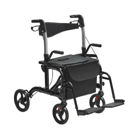 Rollator-Rolstoel Lichtgewicht Opvouwbaar - Rolstoel Opvouwbaar - 2 in 1 - Wandelaar en Rolstoel - Aluminium Mobiliteit Wandelaar voor Senioren - Rood