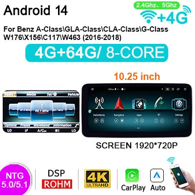 12,5 Inch Multimediaspeler – Touchscreen Autoradio – Carplay Radio – Android Auto Systeem – GPS Navigatie – Android 14 OS – Draadloos Apple CarPlay – 4 GB RAM 64 GB Opslag