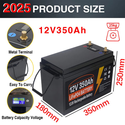 LiFePO4 Accu – Lithium Accu – Lithium Batterij – LFP Accu – Lithium IJzerfosfaat Accu – 12V 350AH Capaciteit – Ingebouwd BMS – IP65 Waterdicht