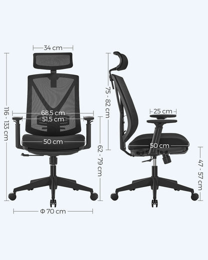 Ergonomische Bureaustoel – Comfortstoel – Werkstoel – Kantoorstoel – Bureaustoel Met Voetensteun – Verstelbare Hoogte – Ademend Mesh - QUORE