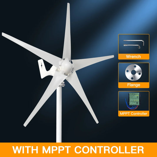 Windturbine - Windmolen - Windturbine Generator - Windenergie - 3000W - 12V - Gratis Energie Turbine met MPPT Oplaadcontroller voor Huishoudens - Wit