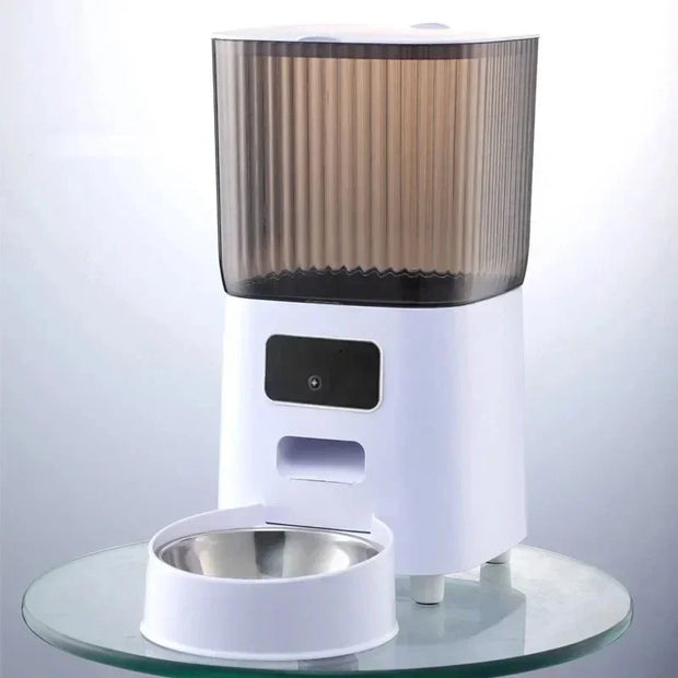 Voerbak - voerbakje kat en hond - 5L Kom - Automatische Kattenfeeder - Voice Recorder - Enkele Kom - Compatibel met WIFI - 20x33x33cm  - Wit