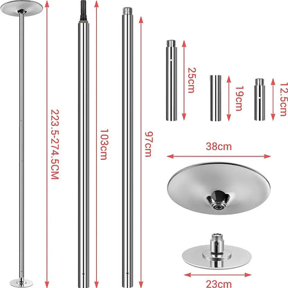 Paaldanspaal – Pole Dance Paal – Danspaal – Fitnesspaal – Spinpaal – Verstelbare Hoogte 2,35-2,74 m – Roestvrij Staal 45 mm