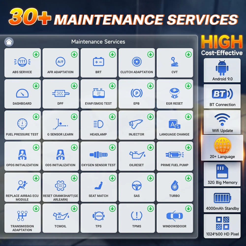 OBD2 Scanner – Auto Diagnosetool – Foutcodelezer – TPMS Sensor Programmer – Bluetooth Verbinding – 7 Inch Display