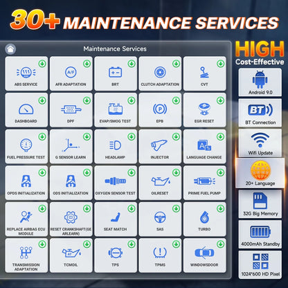 OBD2 Scanner – Auto Diagnosetool – Foutcodelezer – TPMS Sensor Programmer – Bluetooth Verbinding – 7 Inch Display