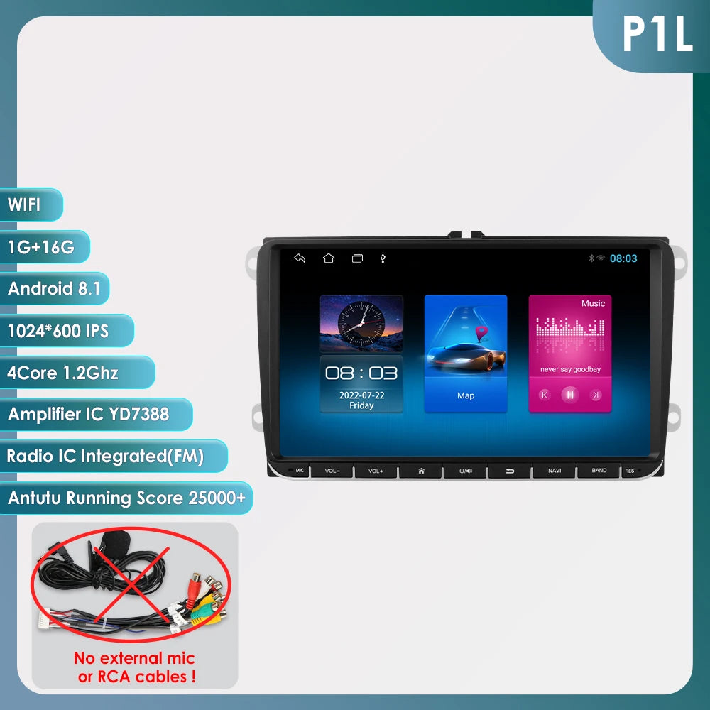 Car Multimedia Player - For VW Passat B6 T5 B7 B8 Golf 5 6 Caddy POLO T5 Touran - 8GB128GB - 8 Core - Carplay Screen - Car Navigation System - Multimedia Car Radio - Black
