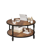 Ronde Salontafel – Houten Blad – Opbergrek – Metalen Poten – Robuust & Stijlvol – Bruin