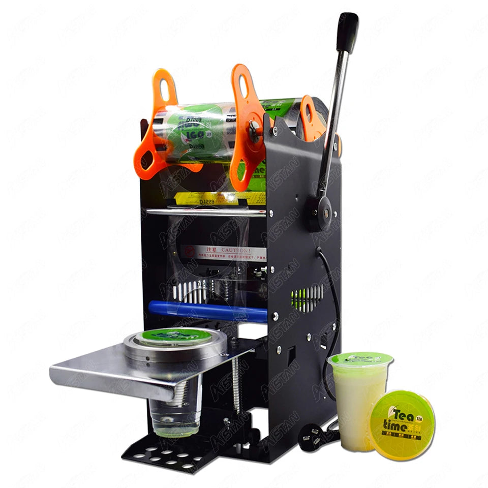 Handmatige Bekersluitmachine - Koolstofstaal en ABS - Maximum 500 Kop/Uur - Voor Drankrestaurants - Drankenfabrieken en Melktheewinkels - 27x27x65 - 220V -  Zwart