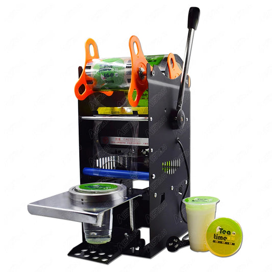 Handmatige Bekersluitmachine - Koolstofstaal en ABS - Maximum 500 Kop/Uur - Voor Drankrestaurants - Drankenfabrieken en Melktheewinkels - 27x27x65 - 220V -  Zwart