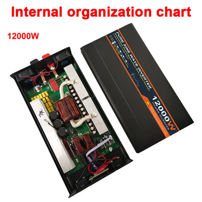 12000W Zuivere Sinus Omvormer – Sinusgolf Converter – Stroom Omvormer – DC Naar AC Omvormer – 24V Naar 220V – Compact Design – 6000W Continu Vermogen