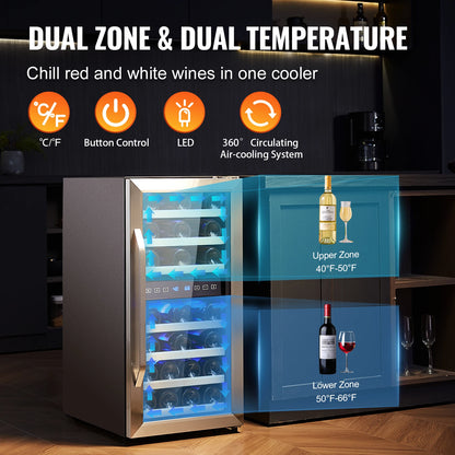 Wijnkoeler – Wijnkast – Wijnkoelkast – Wijnbewaarbox – Temperatuurzone – 33 Flessen – Dubbele Koeling - QUORE