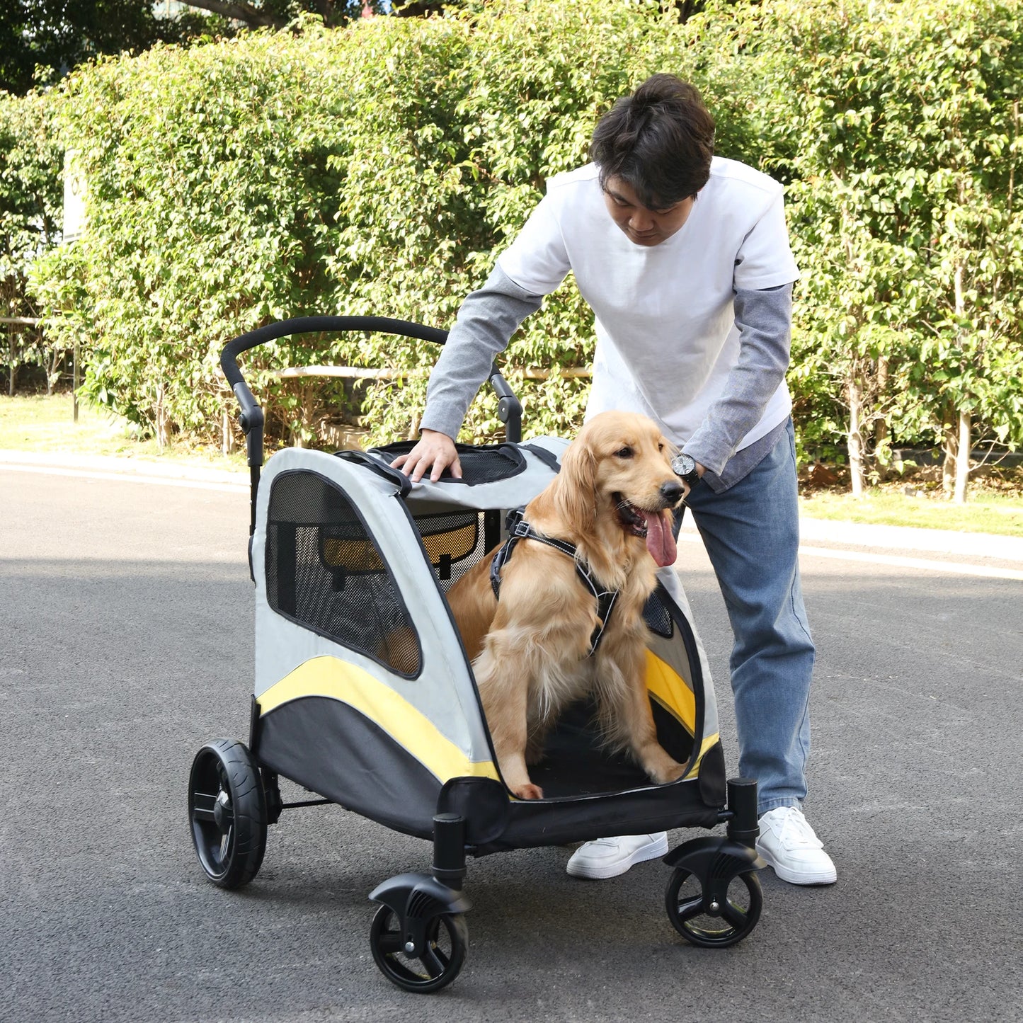 Hondenbuggy - Hondenwagen - Fietskar - Hondenkar - Wandelwagen - Opvouwbare - Huisdierenwagen met 4 Wielen, tot 55 kg Draagvermogen - Ideaal voor Reizen & Wandelen - XL