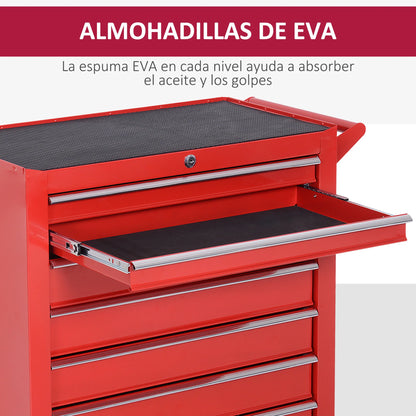 Gereedschapswagen – Werkplaatswagen – Toolcart – Opbergwagen – Karretje – Rood – 7 Laden Met Slot – Stalen Constructie 69x33x75 cm