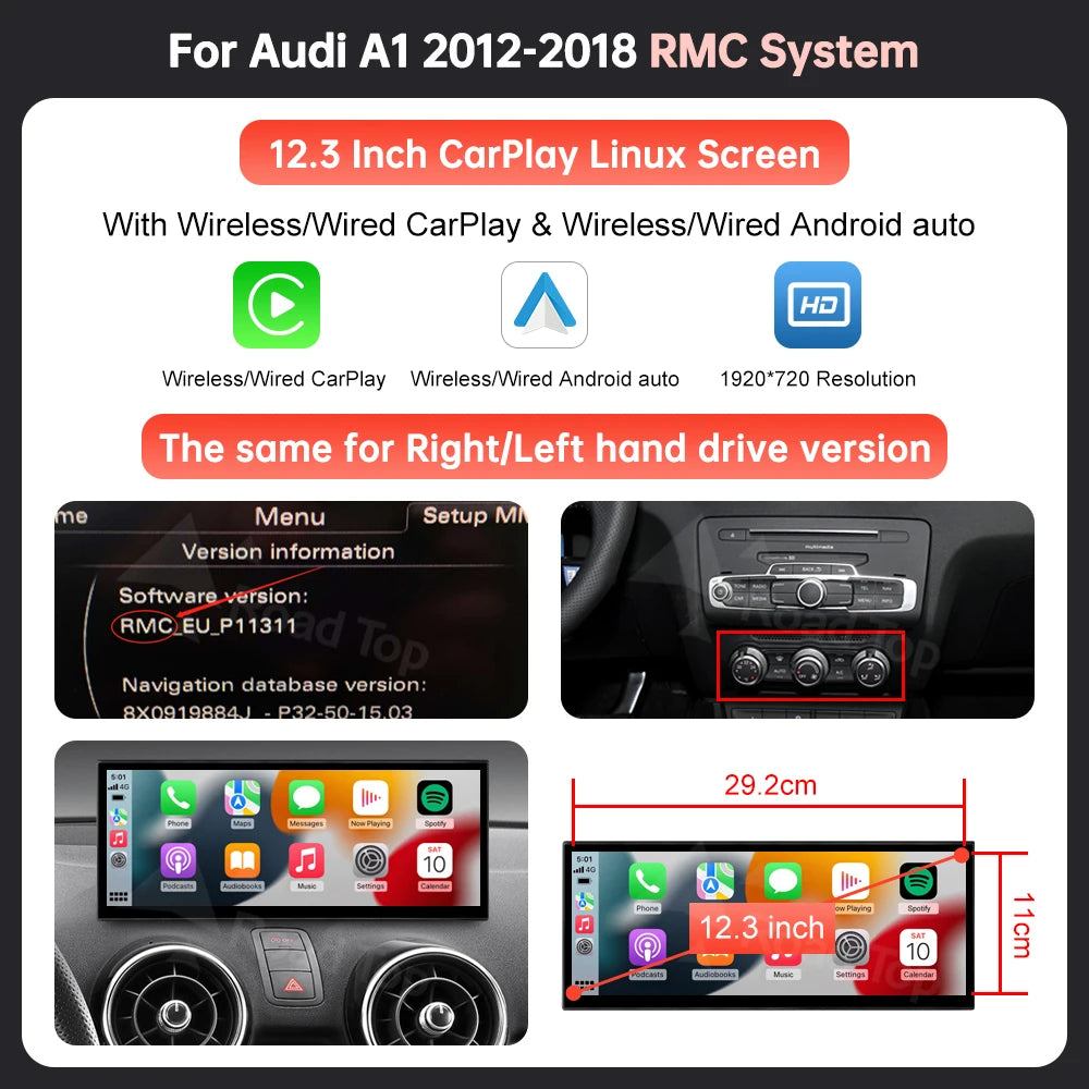 12,3 Inch Multimedia Scherm – Auto Navigatie Scherm – Touchscreen Display – Draadloze CarPlay – Android Auto Ondersteuning – Hoge Resolutie 1920x720 – Linux Besturingssysteem