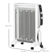 Homcom - Paneelradiatoren - Elektrische radiator - Snelle warmte convectorkachel - 1000W - 220V - 50Hz - Mica radiator - 4 wielen 47x26,5x61,5cm - Wit