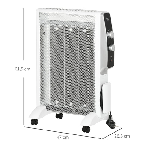 Homcom - Paneelradiatoren - Elektrische radiator - Snelle warmte convectorkachel - 1000W - 220V - 50Hz - Mica radiator - 4 wielen 47x26,5x61,5cm - Wit