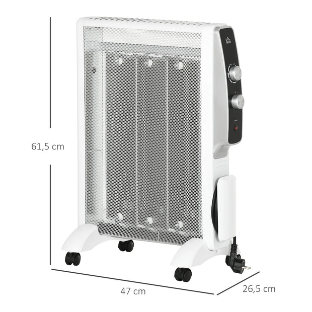 Homcom - Paneelradiatoren - Elektrische radiator - Snelle warmte convectorkachel - 1000W - 220V - 50Hz - Mica radiator - 4 wielen 47x26,5x61,5cm - Wit