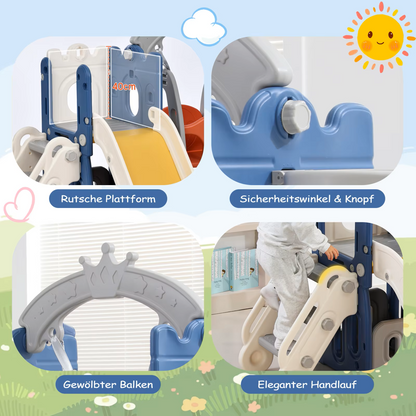 5-in-1 Glijbaan - Kinderspeeltuin - met Basketbalring - Schommel - Klimladder - Opslag - voor Kinderen - van 1-8 jaar - Veilige Dichte Trap - Speelplezier Gegarandeerd - Geschikt voor Binnen - Buiten - Tuin - 157 x 150 x 120 - Blauw