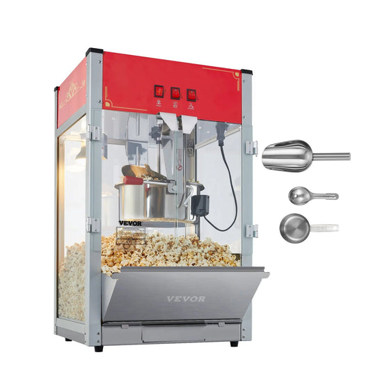 Popcorn Machine - Popcorn Popper Machine - 12 Oz Kettle - 1440W - Popcornmaker voor op Het Aanrecht voor 80 Kopjes per Batch - Zilver - QUORE