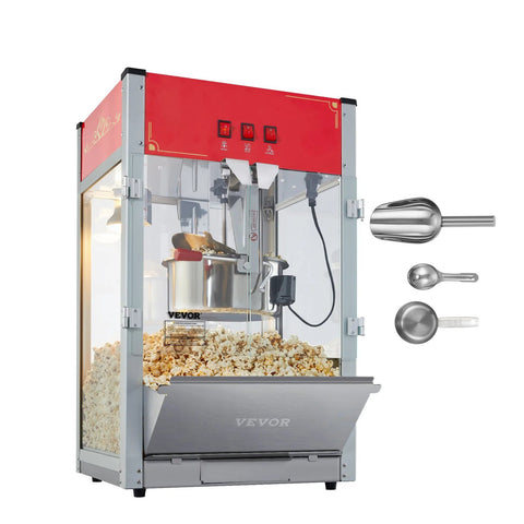 Popcorn Machine - Popcorn Popper Machine - 12 Oz Kettle - 1440W - Popcornmaker voor op Het Aanrecht voor 80 Kopjes per Batch - Zilver