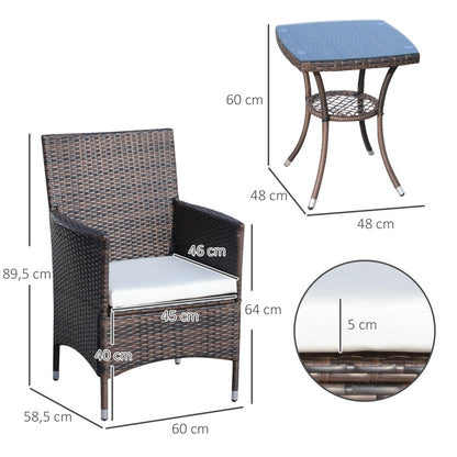 Tuinset Voor 2 Personen – Balkonset – Buitenmeubel – Compacte Tuinmeubelen – Metalen Frame – Gehard Glas Tafelblad – Afneembare Wasbare Kussens