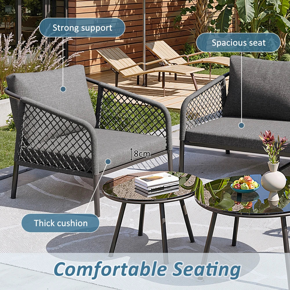 Loungebank – Tuinbank – Loungeset – Buitenbank – Tuinmeubel – Roestvrij Stalen Frame – Inclusief Comfortabele Kussens
