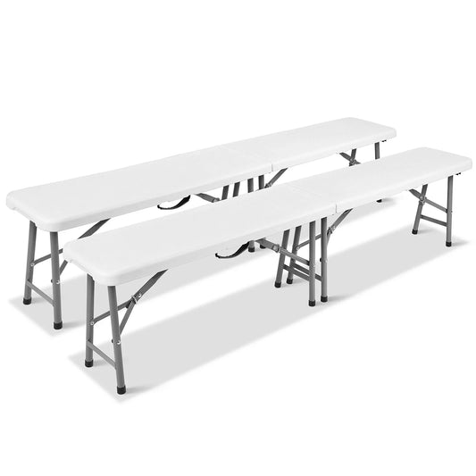 Opvouwbare Kunststof Bank - 2 Stuks Opvouwbare Kunststof Bank met Handvat - Voor Tuin - Camping & Balkon - Draagbare kruk -  183x28x43 cm - Wit - Voor Tuin, Camping & Binnengebruik