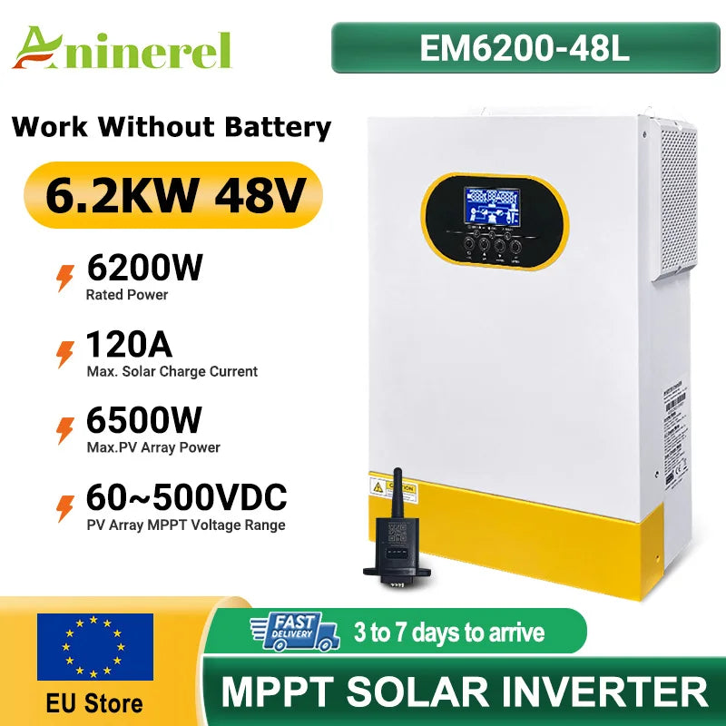 Hybride Solar Omvormer – Zonne-energie Inverter – Accu Omvormer – Power Inverter – Zuivere Sinusgolf – MPPT 160A Laadregelaar – 500V Max PV Spanning – Wifi Optie – 48V Compatibel