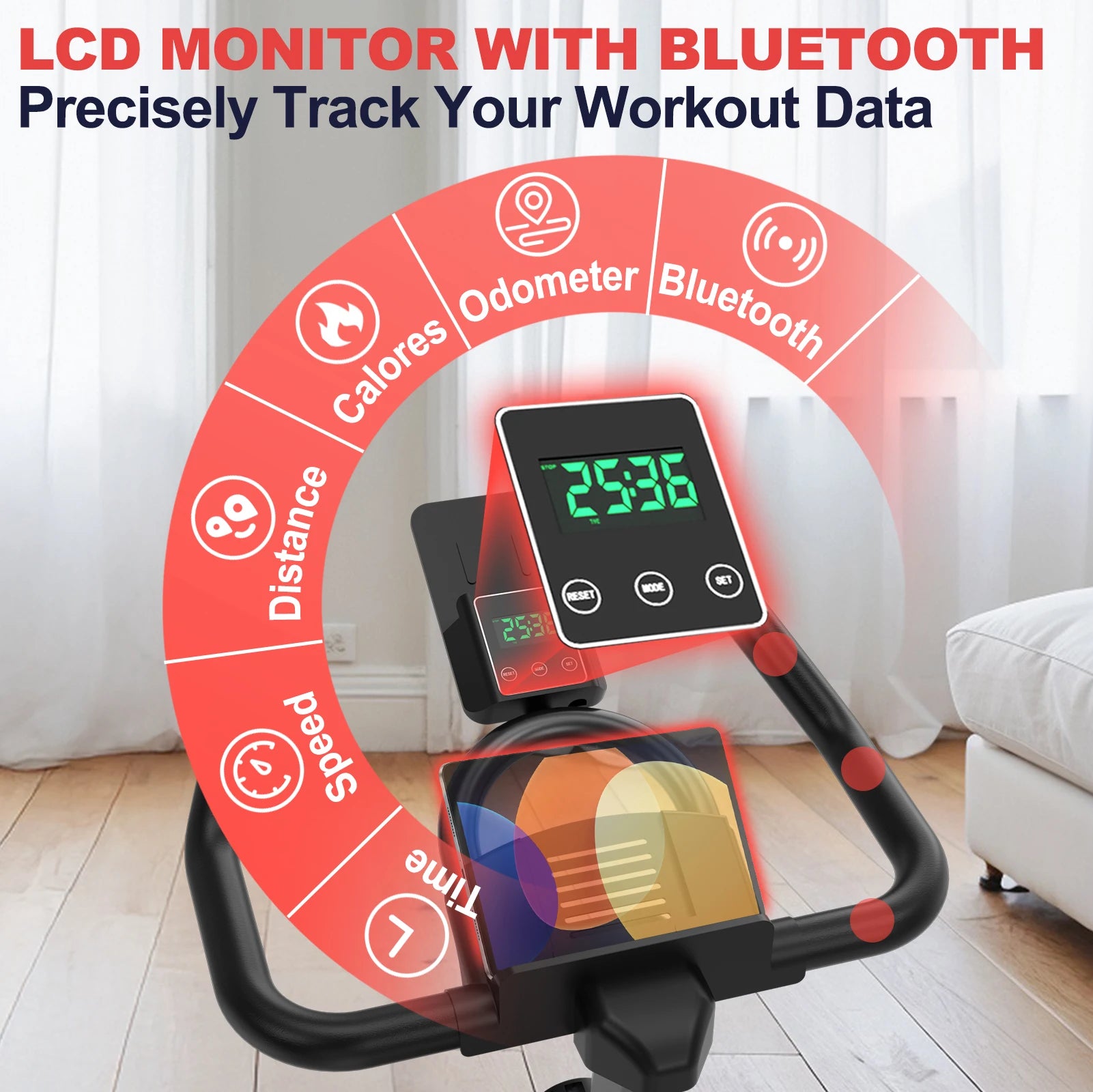 Hometrainer – Fitnessfiets – Exercisefiets – Magnetische Fiets – Stil Werkend – Verstelbaar Zadel – Bluetooth Connectiviteit - QUORE