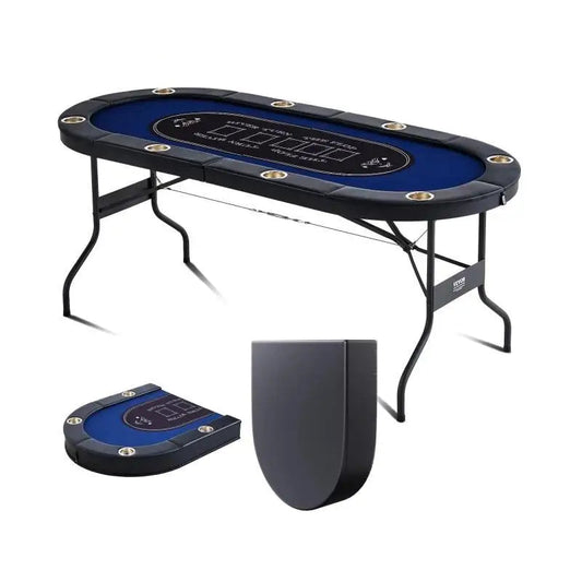 Pokertafel - Poker - Pokerset - Opvouwbaar - 8 Spelers - Blackjack - met gevoerde rails en roestvrijstalen bekerhouders Blauw - QUORE