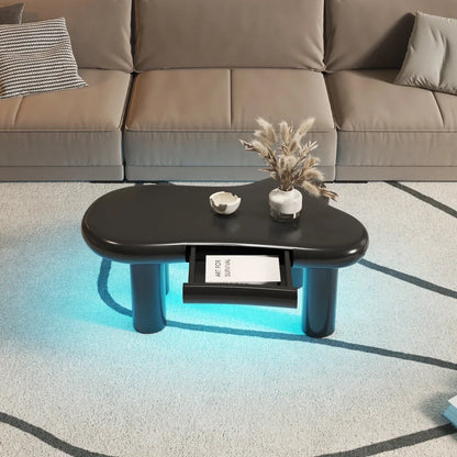 Salontafel – Koffietafel – Woonkamertafel – Bijzettafel – Tafel Wolkvormig Zwart – MDF Materiaal – 16-Kleuren LED Verlichting – Handige Opberglade