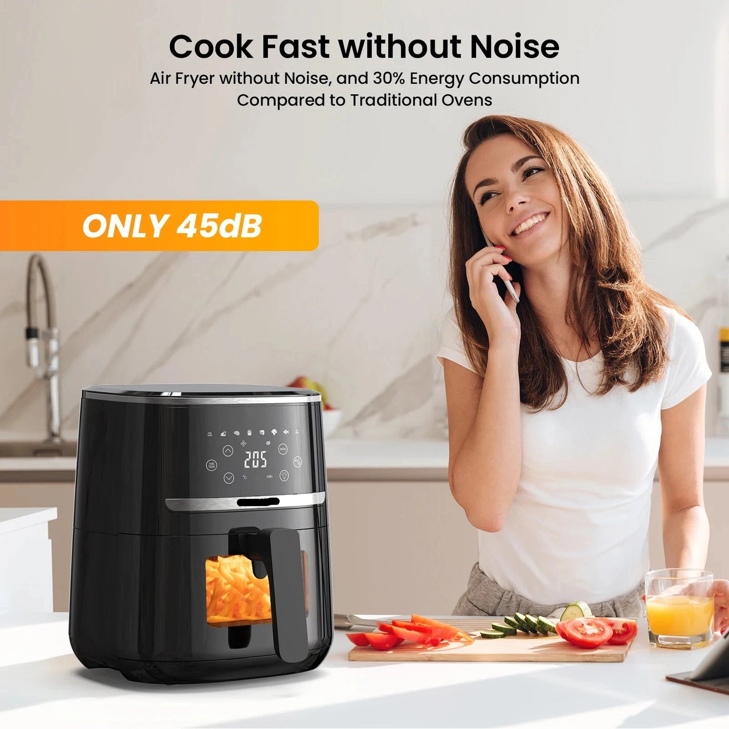 Digitale Airfryer - PFAS vrij - Groot 5 Liter - Heteluchtfriteuse - Zwart - Digital screen - 8 Voorinstellingen - Inclusief in hoogte verstelbaar Grillrack - 2000W