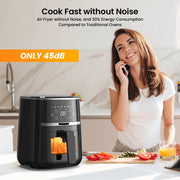 Digital Airfryer - PFAS free - Large 5 Liter - Hot air fryer - Black - Digital screen - 8 Presets - Including height-adjustable Grill rack - 2000W