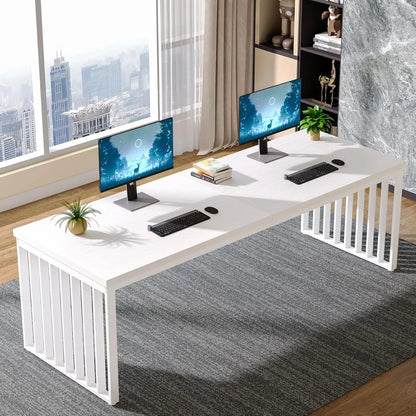 Bureau - Computerbureau - Kantoor Tafel - Werktafel - 180x60cm - Metaal Frame - Rechthoekig - voor Thuiswerkplek - Vergadertafel - Robuust - Wit - QUORE