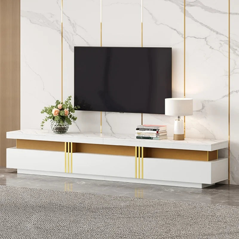 Tv-meubel – Tv-kast – Tv-meubel met laden – Tv-dressoir – Tv-board – Wit – Marmerlook – 200 x 40 x 42 cm – Drie lades – Kabelmanagement - QUORE