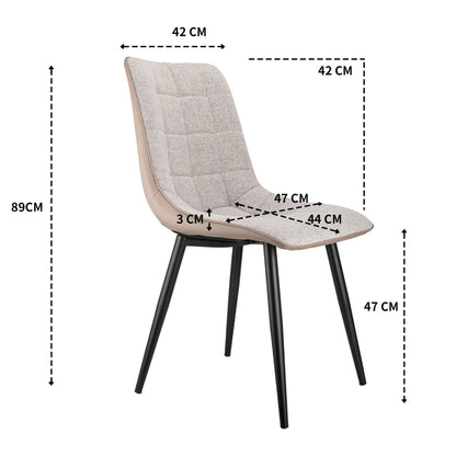 Eetkamerstoel – Stoel – Zitstoel – Bureaustoel – Linnen – Kunstleer – Robuust Metalen Frame – Ergonomisch Design - Lichtgrijs