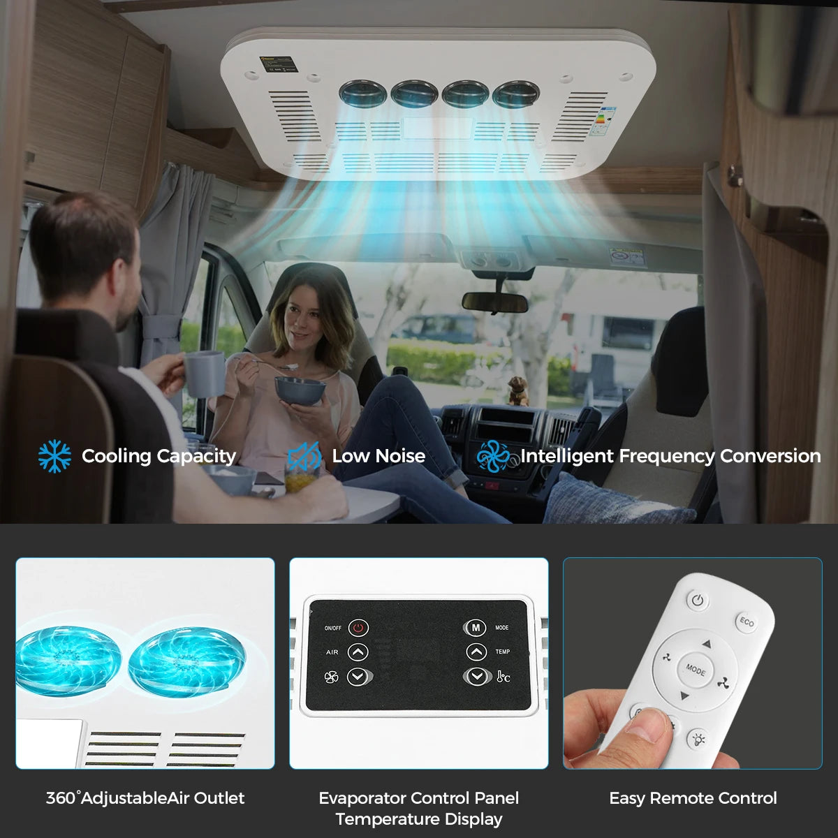 Dak Airconditioner - Air conditioning - Rooftop Airco - 12V Efficiënte Koeling - Caravan Airco - Met Afstandsbediening - voor Campers, RV’s & Trailers – Stille en Snel Koelende Parkeerairco