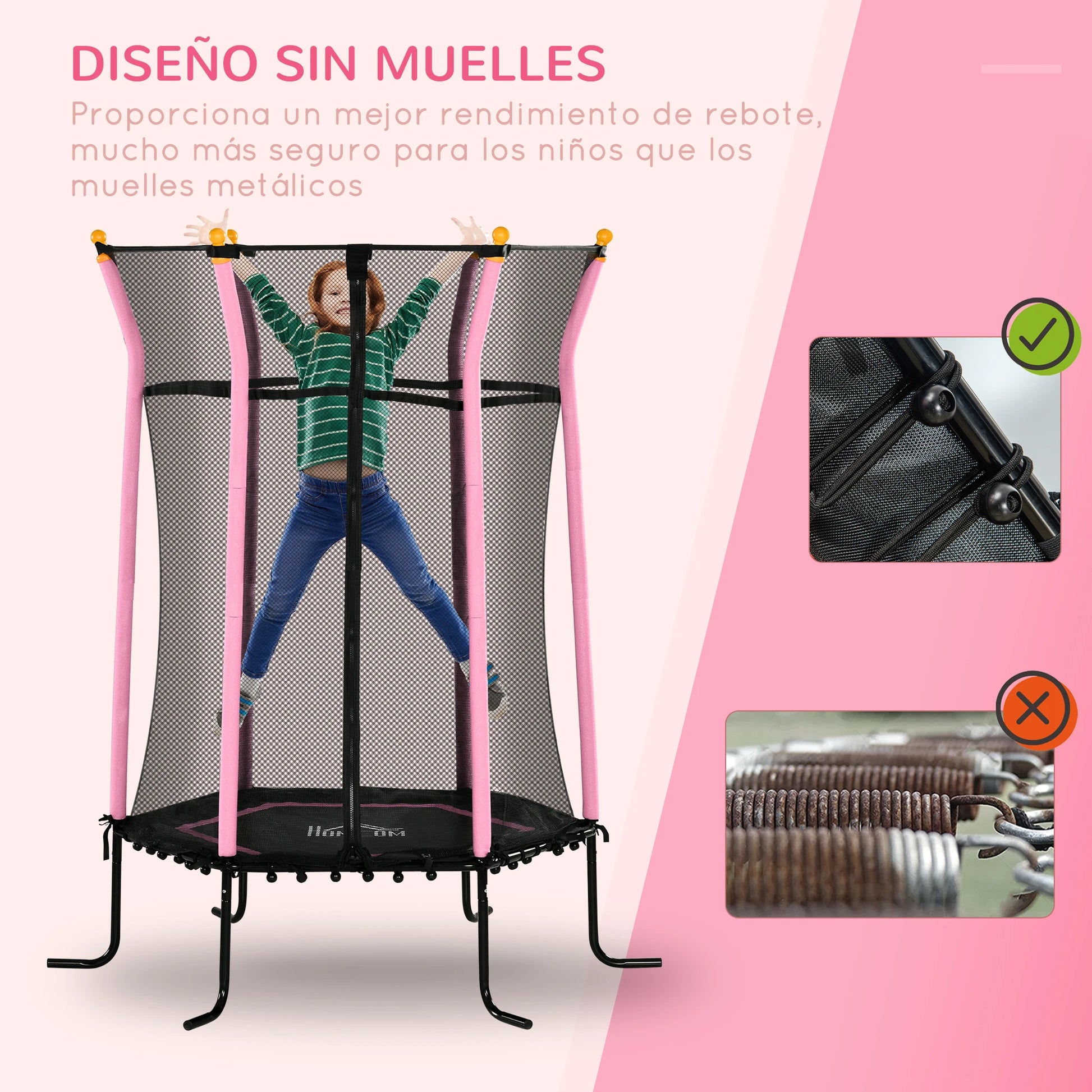 Kindertrek Tuintrampoline Ø 163,5 cm Zwart en Roze - Veiligheidsnet - Springloze Ontwerp - Geschikt voor Kinderen +3 Jaar - QUORE