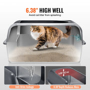 Kattenbak - Kattenbakvulling - Kattenbakken - Kattenbakken - 6 cm Diep - Roestvrijstalen Kattenbak - met Schep Breed Filterende Voetenplank & Hoge Zijkanten - DarkGrey