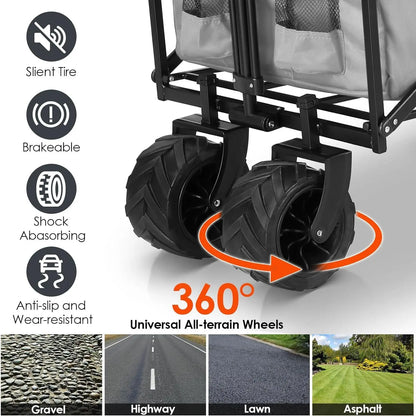 Opvouwbare Bolderkar - Inklapbare Bolderkar - Bolderkar - Verwijderbare Luifel - 262L Transportkar - 115kg Draagvermogen - Grote Offroad Wielen - Tuin - Strand - Zwaar Belastbaar - Camping - Zwart - QUORE