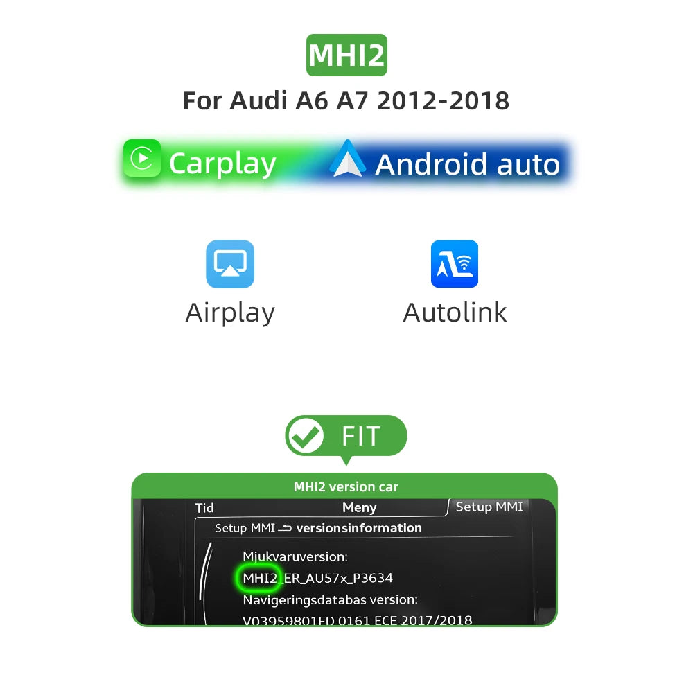 Draadloze CarPlay Interface – Wireless CarPlay Adapter – Apple CarPlay Module – Android Auto Connector – MirrorLink AirPlay Bluetooth – Plug & Play Installatie – Compatibel Audi A6 A7 2012-2018