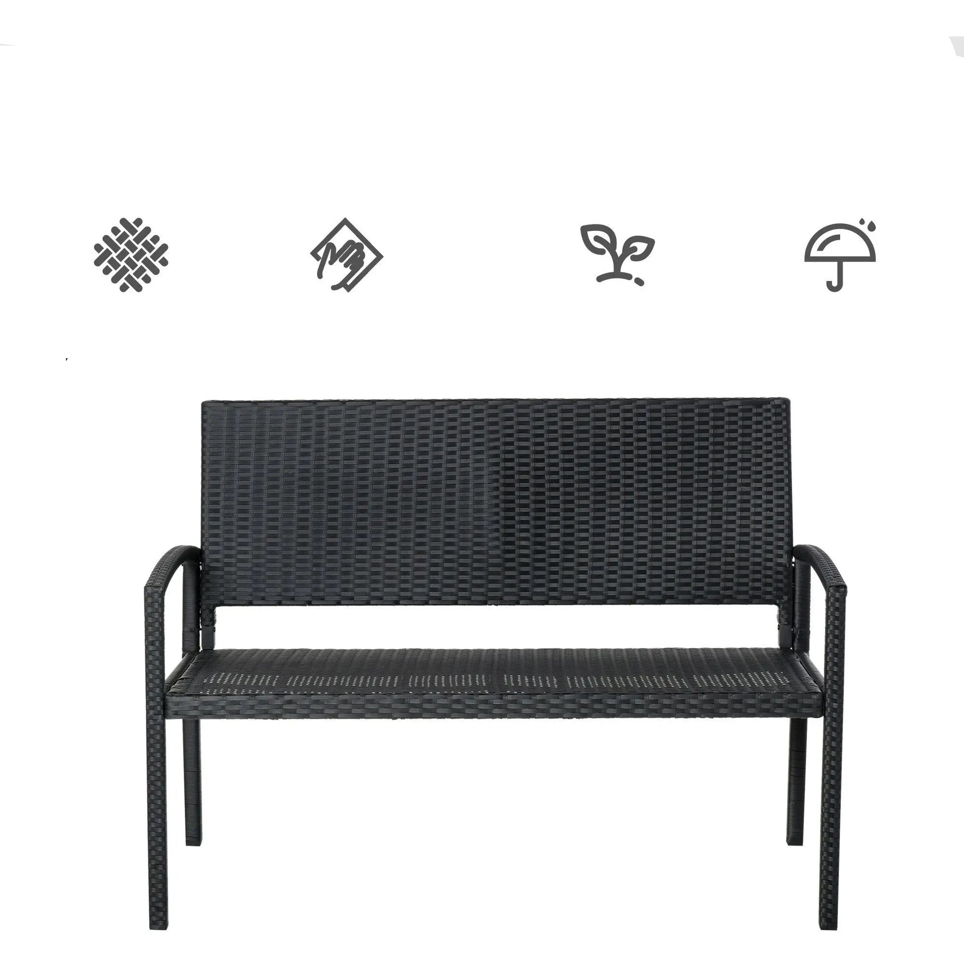 Tuinbank - Wicker Tuinbankje - Loungebank - Balkonset -  Weerbestendige PU Rotan Bank met Stalen Frame, Lichtgewicht en Geschikt voor Jaarlijks Buitengebruik - Enkelzijdig - Grijs - QUORE