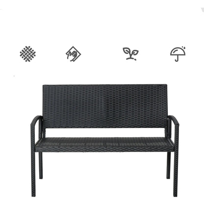 Tuinbank - Wicker Tuinbankje - Loungebank - Balkonset -  Weerbestendige PU Rotan Bank met Stalen Frame, Lichtgewicht en Geschikt voor Jaarlijks Buitengebruik - Enkelzijdig - Grijs - QUORE