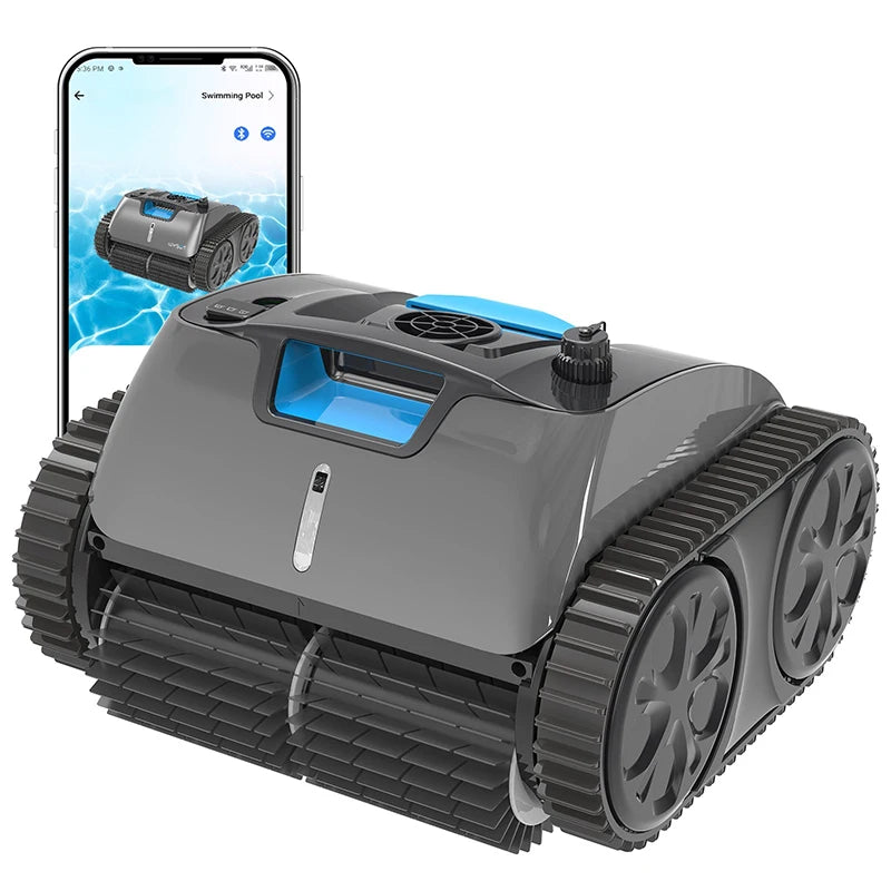 Zwembadstofzuigers - Zwembadrobot - Draadloos Zwembadreiniger - met Slimme Navigatie - Muurklimmen - Borstelloze Motoren - 120min. Looptijd - 4600mAh - 65W - 11.5 m³/H - Grijs