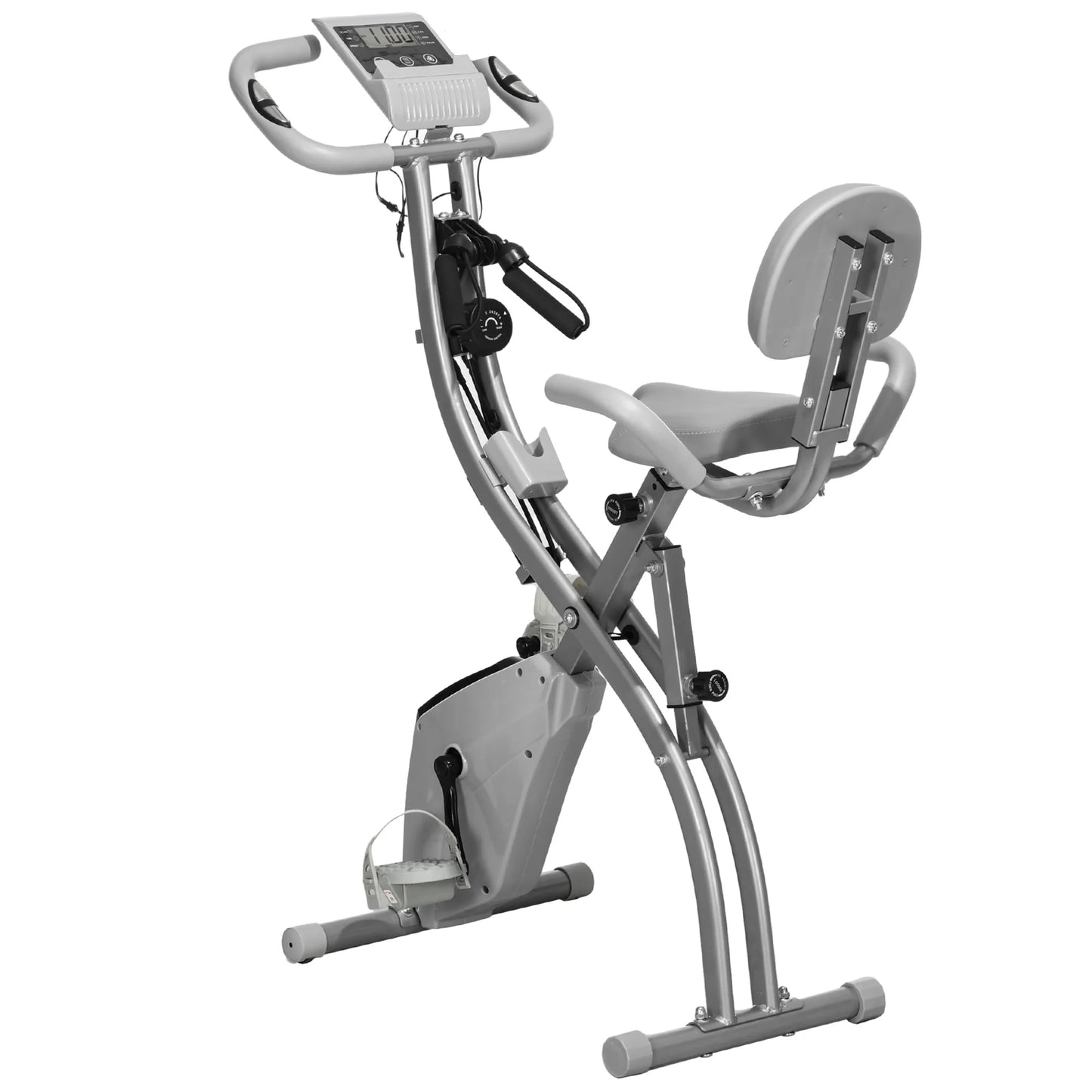 Hometrainer - Spinningfiets - Hometrainers - Indoorfietsen - Indoorfiets - 2-in-1 Fitness Fiets - 8 Niveaus - LCD Display - Opvouwbare - Verstelbaar Zadel - met Rugleuning - 120kg Draagkracht - Fiets - voor Cardio Training - Grijs