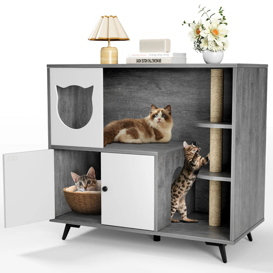Kattenvilla – Kattenhuis – Kattenhok – Kattenmeubel – Verstopte Kattenbak – Groot 100x92x50 cm – Massief Milieuvriendelijk Hout
