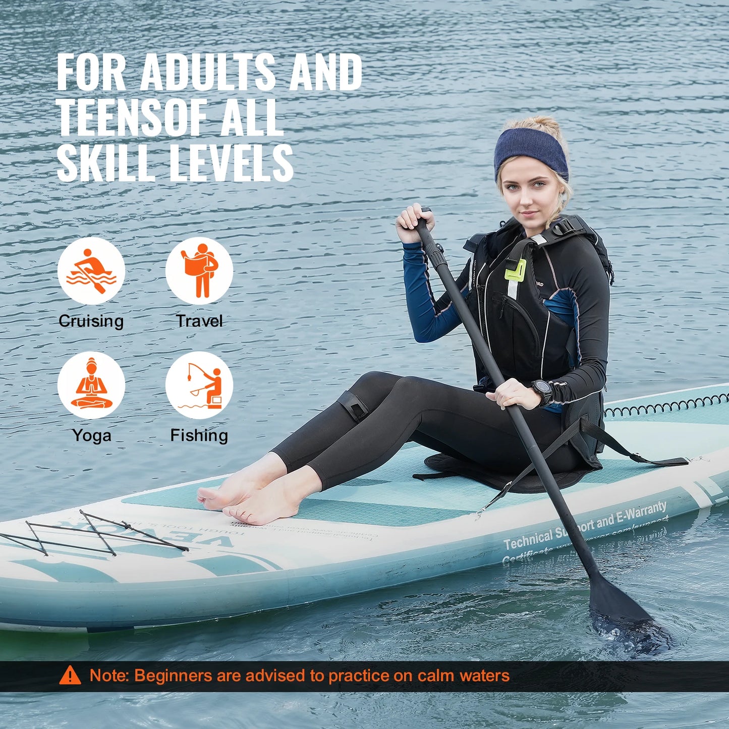 Supboard - Paddle Board - Peddelplank - Surfplank - Opblaasbaar - met Zitje - Inc. Klittenbandsluiting - Voor - Bevestigingspunten - Peddel - Vin - Reparatieset - Stoel - Handpomp - Waterdichte Telefoonhoes - Draagtas - 304.8 x 83.8 x 15.2 cm - Turkoois